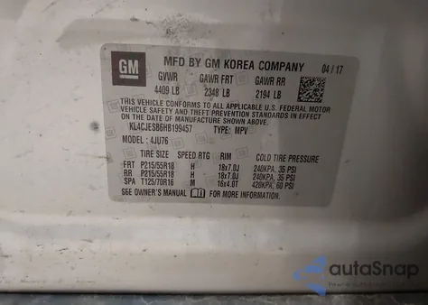 2017 Buick Encore Preferred из США, поврежденный, VIN KL4CJESB6HB199457